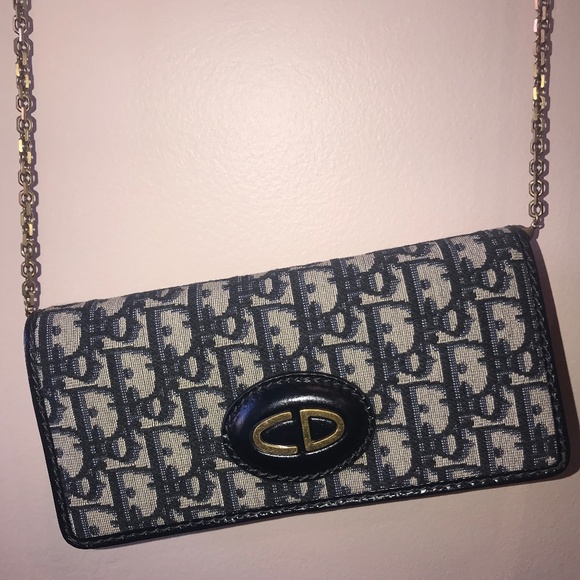 DIOR LOGO MONOGRAM BLUE WALLET ON CHAIN - Picture 2 of 12
